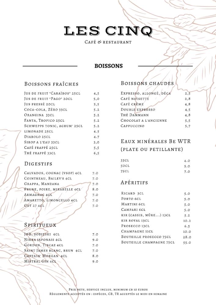 Restaurant Les 5 - Menu Image 2